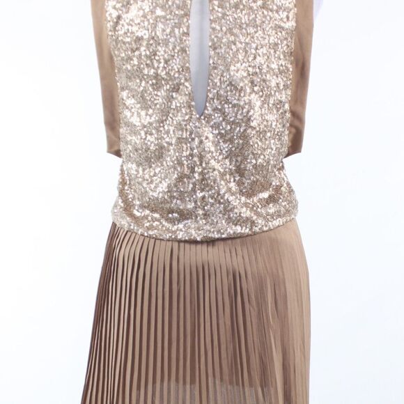 Khaki gold C.LUCE sleeveless blouse dress S - Picture 7 of 8